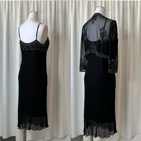 Vintage 1990s Sténay beaded 2 piece 100% Silk evening Dress size 14. - Picture 4 of 8